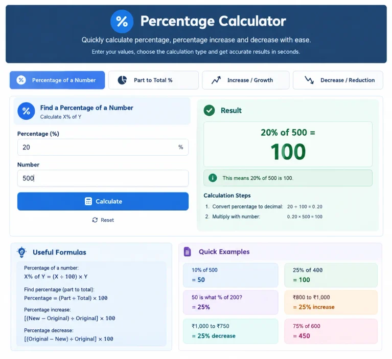 Percentage Calculator – Calculate Percentage Online