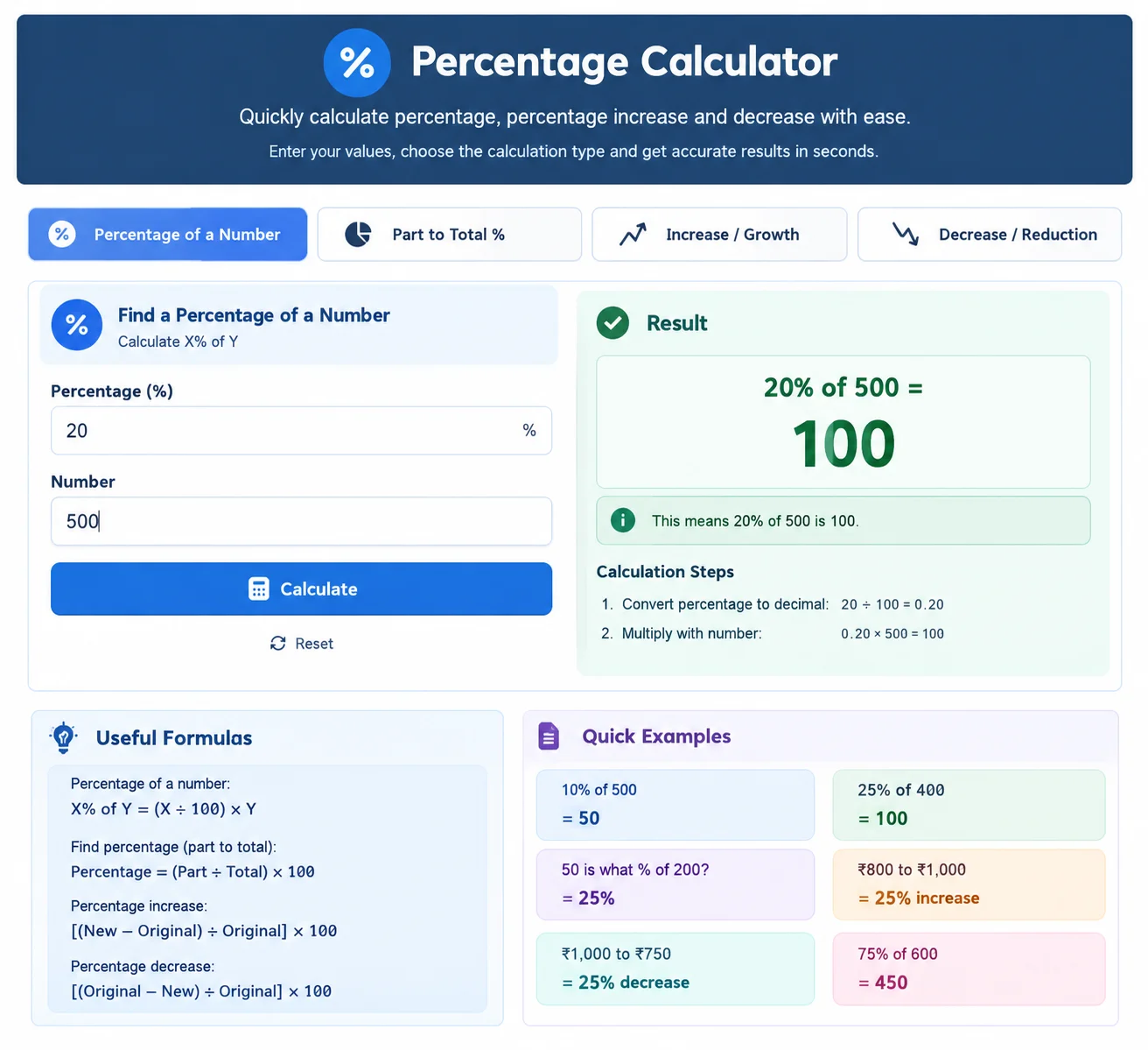 Percentage Calculator – Calculate Percentage Online